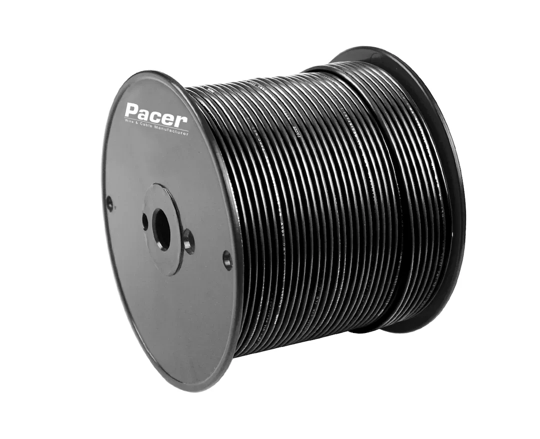 WUL14BK-500 – PACER Primary Wire, Stranded Conductor 14 Gauge 600 Volts Black 500 Foot Roll Tinned Copper Conductor/ ...